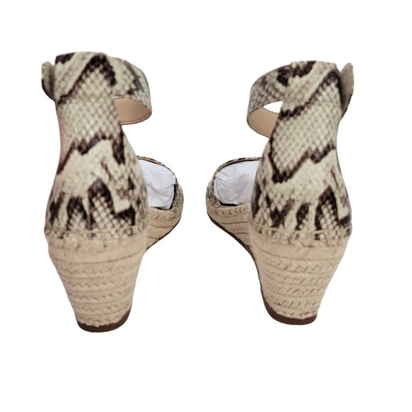 Vince Camuto Size 9 Leather Jesla Espadrille Wedge Sandals Oatmeal Snakeskin Tan - Picture 6 of 9
